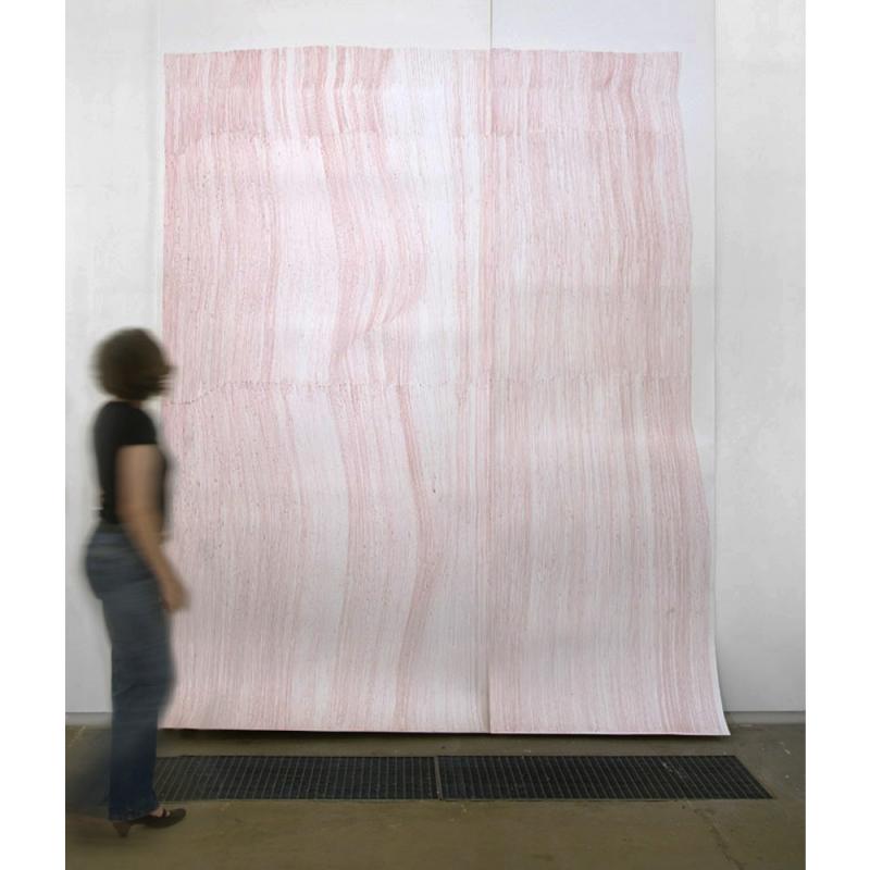 Maria Mathieu,  LINIE vertikal rot N°9, Pencel auf Papier, 512 x 256cm, Städt.Galerie Bremen 2009